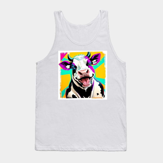 Modern Abstract Pop Art Style Laughing Cow Drawing Tank Top by thejoyker1986
